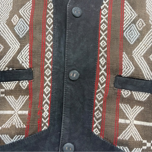 70s Vintage Leather & Southwestern Woven Festival Vest Lace-Up Sides - Picture 4 of 14